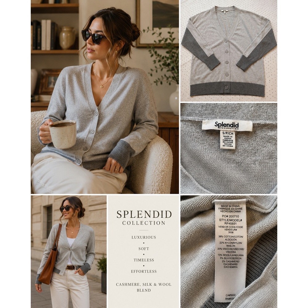 Splendid Collection Gray Cashmere Silk Wool‎ Blend V Neck Cardigan RF4S931 Small